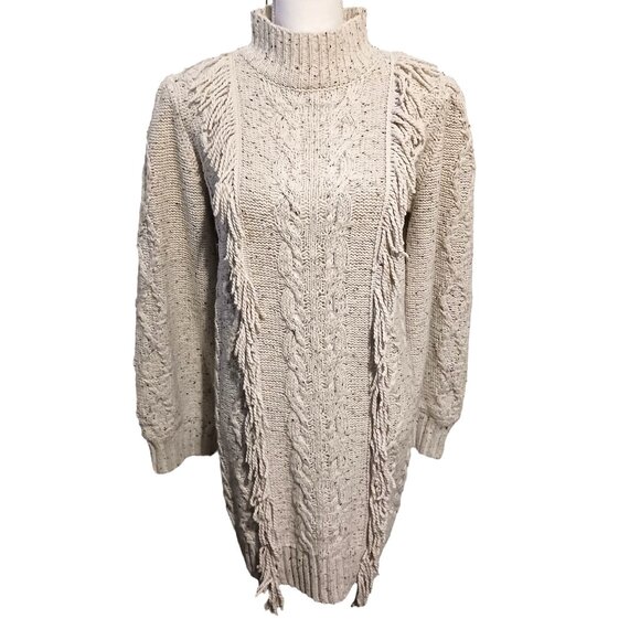 NEW Line & Dot Daria Fringe Trim Mini Sweater Dress, Size Large in Ivory - Picture 7 of 16